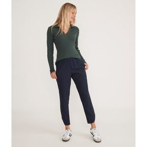 Marine Layer ReSpun Tencel Allison Pants Navy Blue Tapered Tulip Hem Trousers L